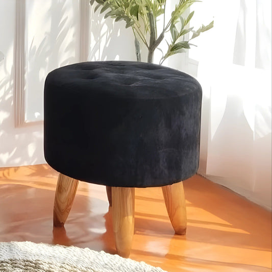 Stool Bulat Kancing Hitam