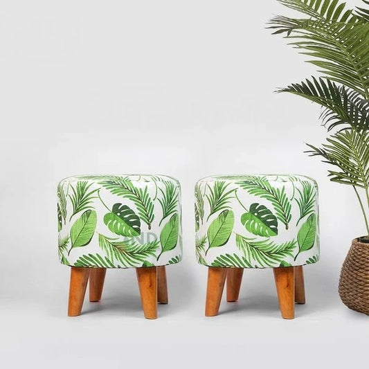 2 pcs Kursi Stool Bulat Monstera Hijau