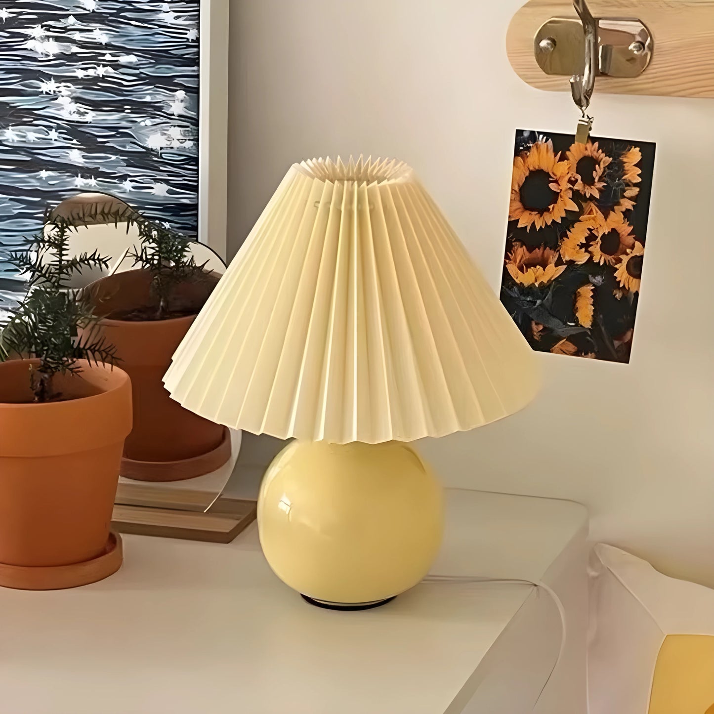 Lampu Meja Retro Pleated Vintage - Kuning Standard