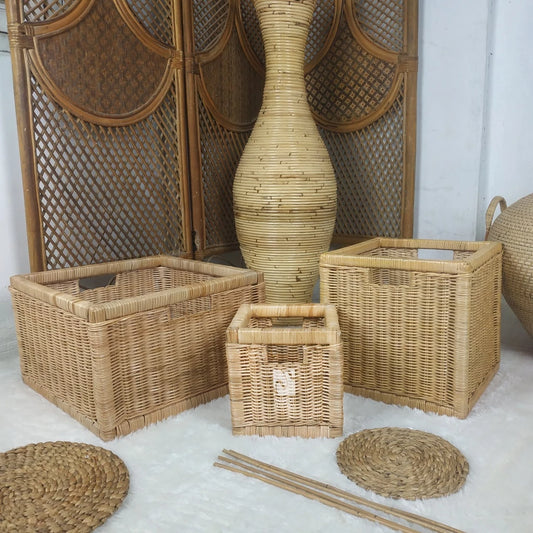 Keranjang Kotak Box Rotan - Tutup 56x37x37cm